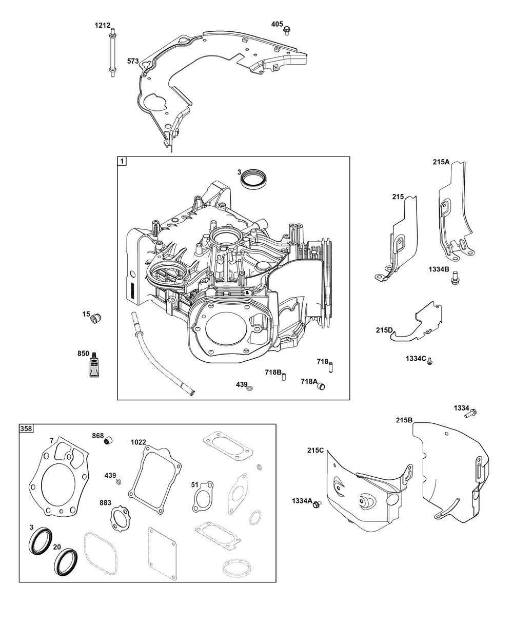 Cylinder Group Diagram and Parts List for 61A277-0100-J1  Briggs and Stratton Engine